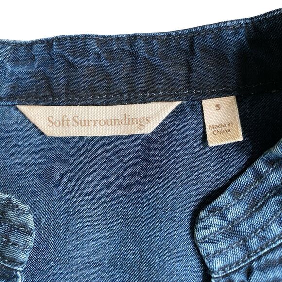 Soft Surroundings Tunic Shirt S Blue Chambray Long Sleeve Button Tencel Boho - Picture 3 of 8